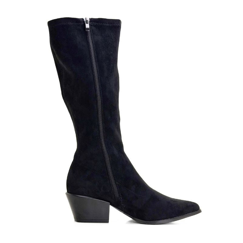 Bota alta cowboy Isteria 1323 negra de antelina elástica
