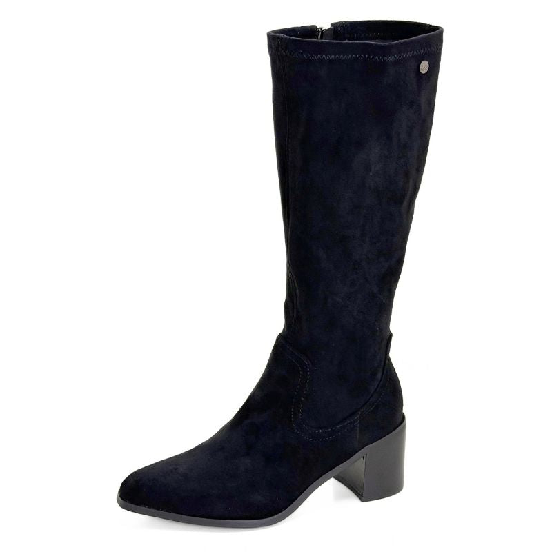 Bota alta Isteria 1329 negra tejido elástico ante con tacón