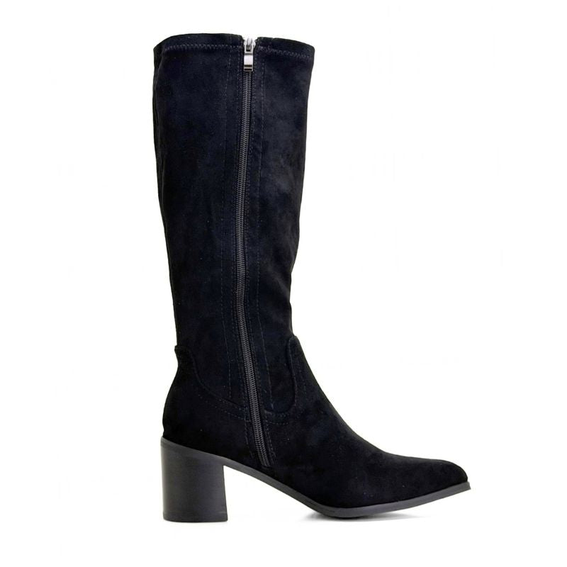 Bota alta Isteria 1329 negra tejido elástico ante con tacón