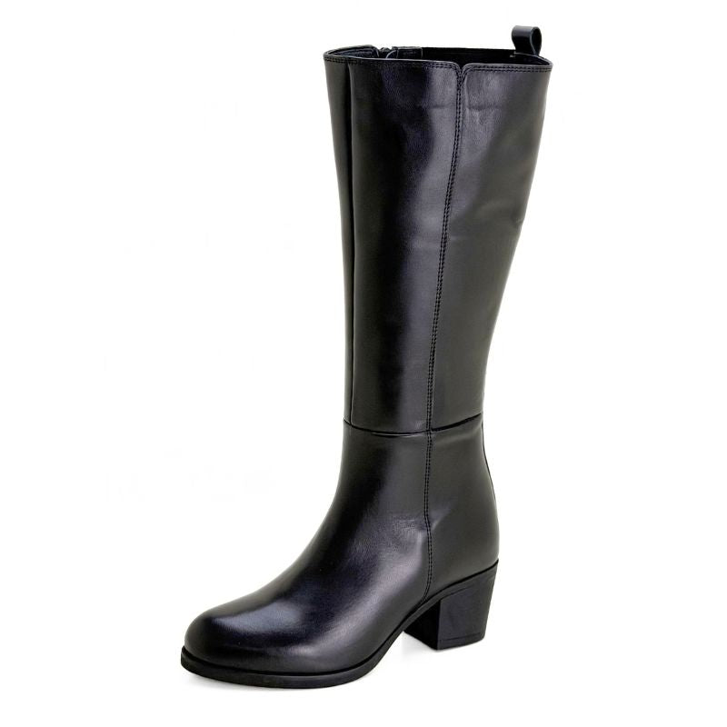 Bota alta Treintas L1504 de piel negra con tacón