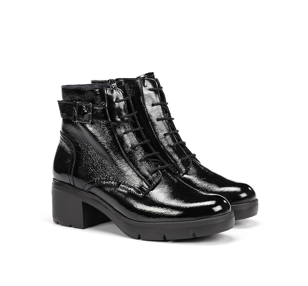 Fluchos F2107 Botín Fugaz de mujer de tacón medio en charol negro