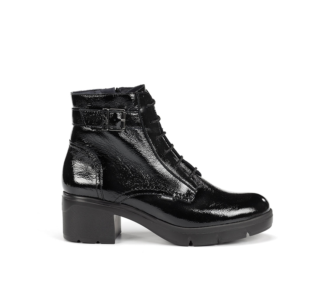 Fluchos F2107 Botín Fugaz de mujer de tacón medio en charol negro