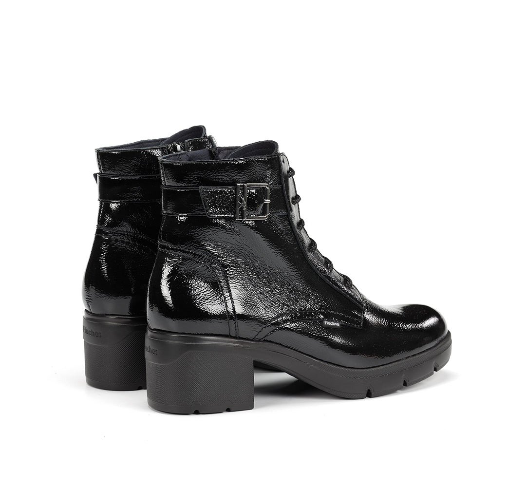 Fluchos F2107 Botín Fugaz de mujer de tacón medio en charol negro