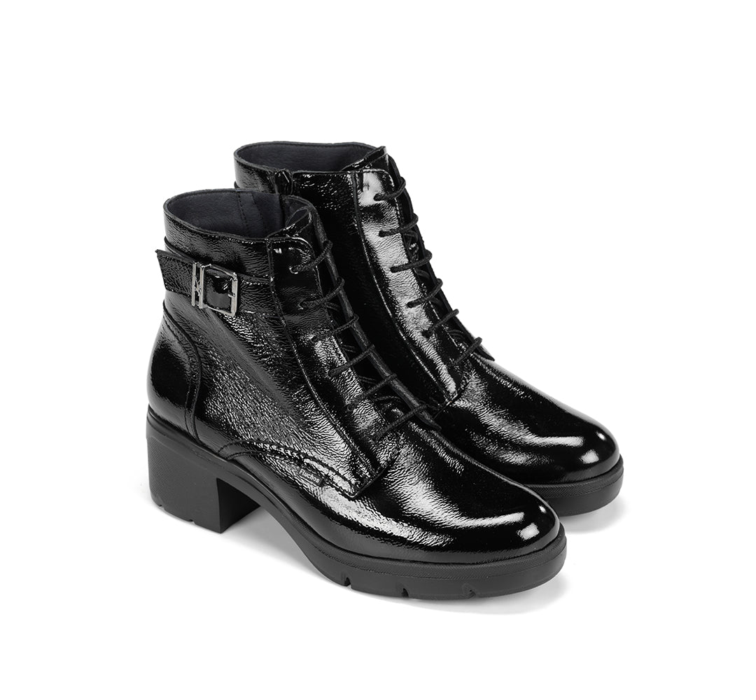 Fluchos F2107 Botín Fugaz de mujer de tacón medio en charol negro