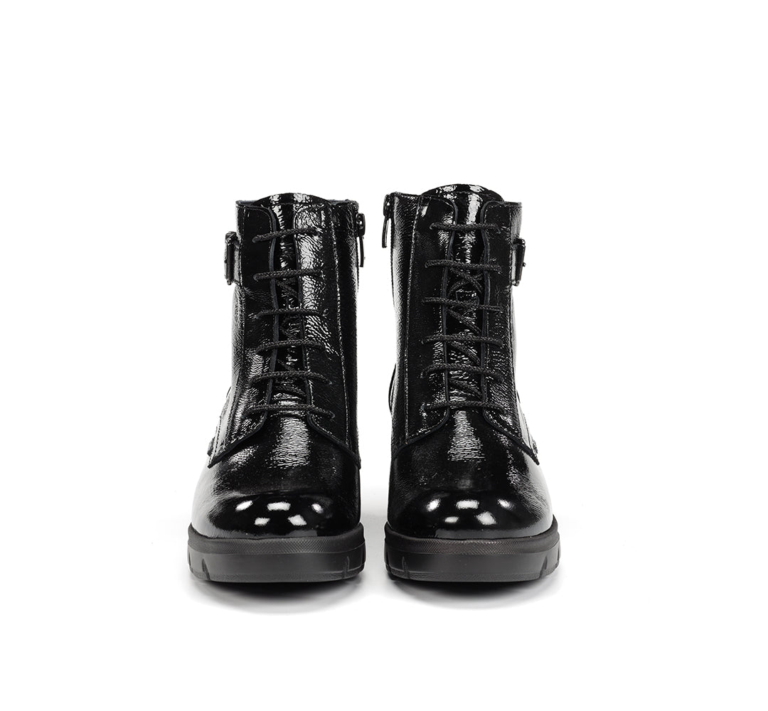 Fluchos F2107 Botín Fugaz de mujer de tacón medio en charol negro