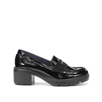 Fluchos F2517 Mocasín Fugaz de mujer de tacón medio en charol negro
