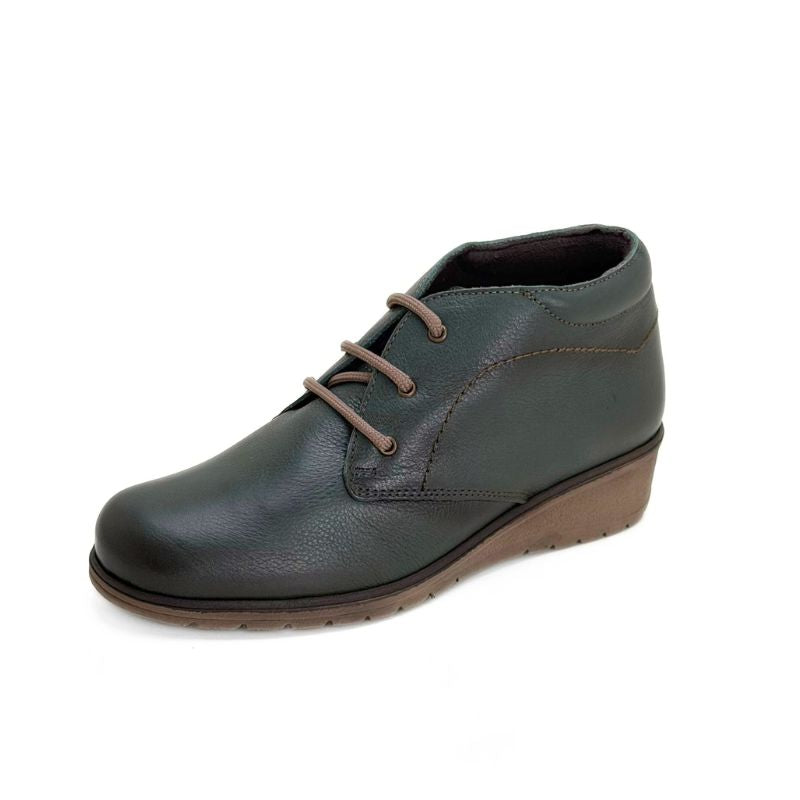 Botín Tupie mujer de piel verde con cuña y cordones