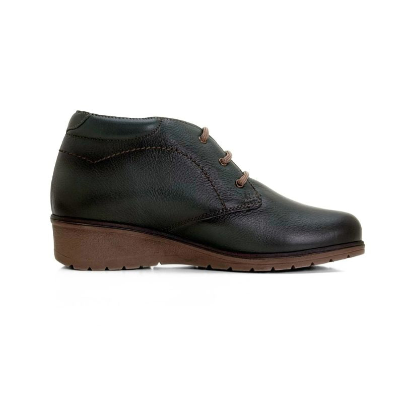 Botín Tupie mujer de piel verde con cuña y cordones
